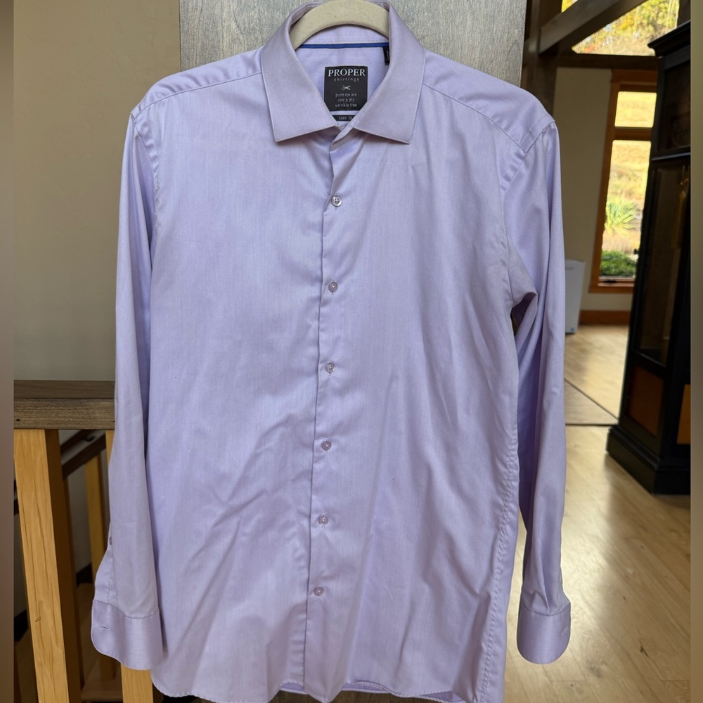 Charles Trywhitt Proper Men's Lavendar Button down Dress Shirt, size 15, 32-33